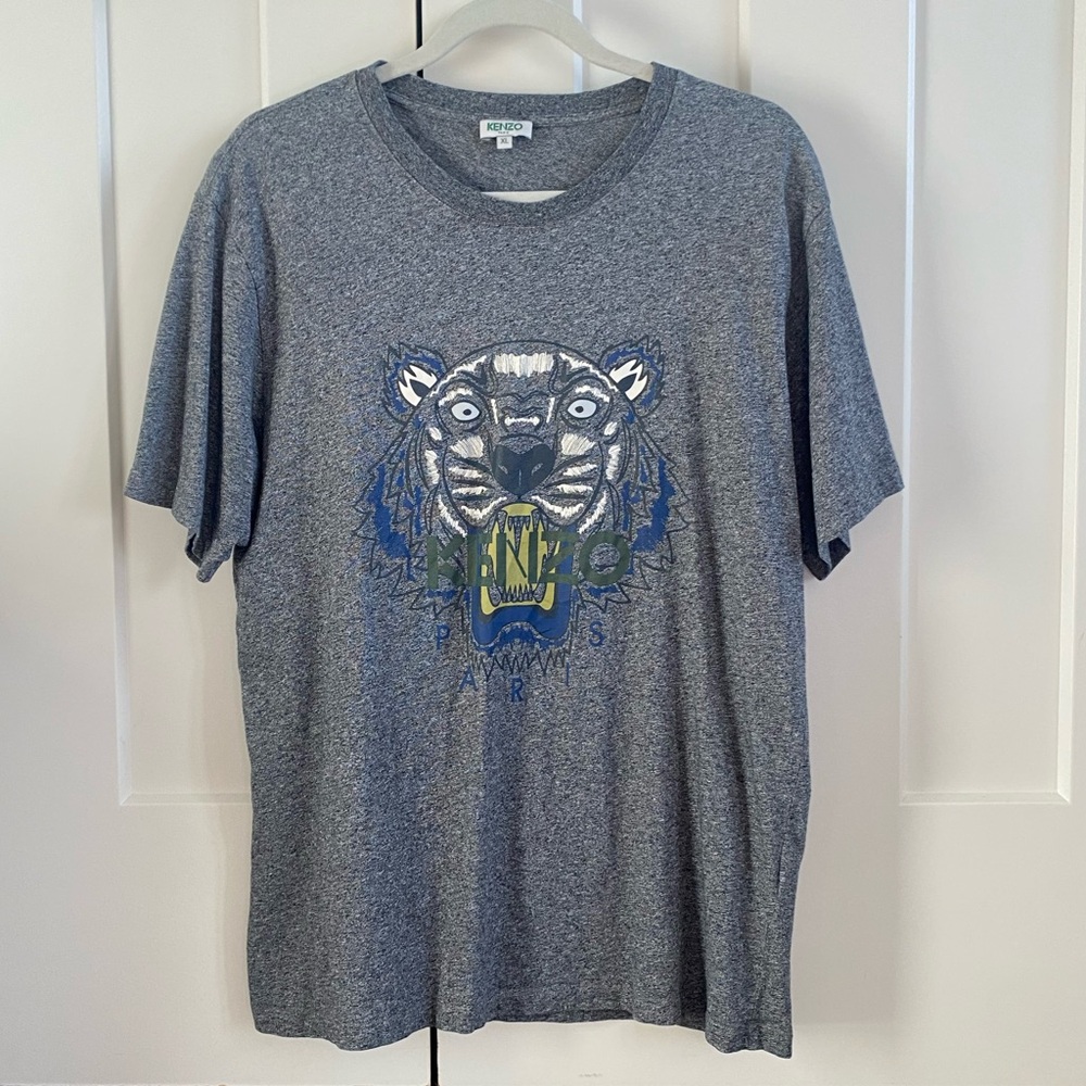 KENZO Heather Gray Tiger Print Tee